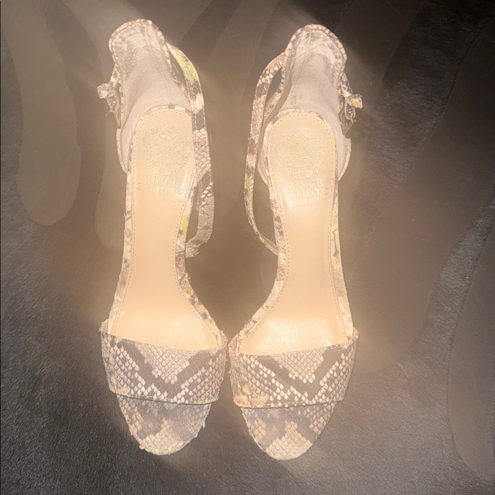Vince Camuto Black and Cream Snake Pattern Heels